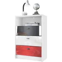 Vladon Kommode Pino V2 Fußball Bundesliga Fanartikel z. B. Freiburg, Germany, Kinderzimmer Anrichte in Weiß matt mit 3 Schubladen in Rot, Schwarz & Rot Hochglanz (56 x 86,5 x 36 cm)