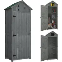 Outsunny Gartenschrank Geräteschuppen mit Fachböden Asphaltdach Holz Grau