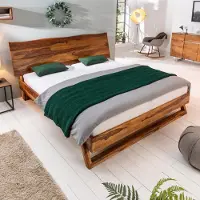 Invicta Baumstamm Bett MAMMUT180x200cm braun massives Sheeshamholz Stone Finish Bettgestell