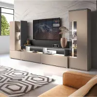 Lomadox Wohnzimmer Set mit Vitrine & Wohnwand in beige mit anthrazit inkl. Beleuchtung - SELCE-83