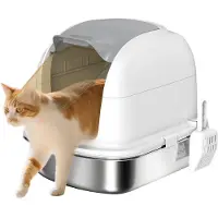 PawHut Katzenklo Edelstahl mit Deckel, Katzentoilette mit Wanne, Streuschaufel