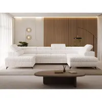 GRAINGOLD Ecksofa U-Form Argon - Ecksofa mit Schlaffunktion, Bettkasten - Moderne Ecksofa, Wohnzimmer Sofa - Eckcouch mit Cord -Stoff - Creme (Tilia 01)