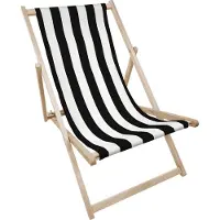 AllBags Liegestuhl klappbar aus Holz mit weiß-schwarzem Streifen-Motiv – Klappstuhl Klappliege Sonnenstuhl Strandstuhl Gartenliege