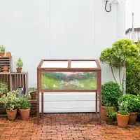 SUGIFT Hochbeet Gewächstisch Pflanzkasten, Frühbeet Holz mit PC-Abdeckung, Tanne massiv, Braun | 4 Standbeine | Schrägdach klappbar | 90 x 50 x 93 cm