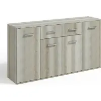 Masseno Kommode GIACOMO III 160 cm Sideboard mit 2 Schubladen und 4 Türen für Wohnzimmer Schlafzimmer Modern 160x33x85 cm Hellgrau / Hellgrau