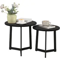 HOMCOM 2er-Set Couchtisch, Runder Beistelltisch, Kaffeetisch mit Stahlgestell
