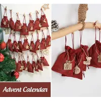 Mc star 24 stück Adventskalender zum befüllen Stoffbeutel Säckchen mit 24 Adventszahlen Zahlen zum Befüllen Rot,