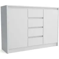 Masseno Kommode ASTORRE 113 cm Sideboard mit 4 Schubladen und 2 Türen für Wohnzimmer Schlafzimmer Modern 113x35x82 cm Weiß / Weiß