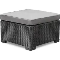Keter Allibert, Polyrattan Lounge Hocker/Gartentisch "California", inkl. Outdoor Kissen, graphitegrau