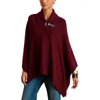 Ralph Lauren für Damen. 200P03462001 Poncho aus Strickware mit Wollmischung in Weinrot (L/XL), Lässig, Kastanienbraun, Wolle, Klassis