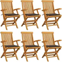 vidaXL CLORIS Gartenstühle mit Taupe Kissen 6 Stk. Massivholz Teak, 44,89 kg