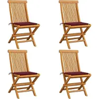 vidaXL "2026 Promotion" Gartenstühle mit Weinroten Kissen 4 Stk. - Hohe Qualität - Massivholz Teak - Gartenstühle CC3585