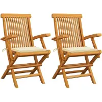 vidaXL Möbel Gartenstühle mit Creme Kissen 2 Stk. Massivholz Teak - Gartensessel 3062489