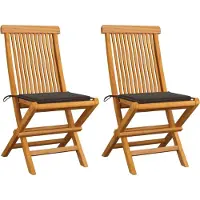 vidaXL Möbel Gartenstühle mit Taupe Kissen 2 Stk. Massivholz Teak - Gartensessel 3062468