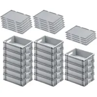Proregal SuperSparSet 16x Eurobehälter mit Offenem Griff und Auflagedeckel HxBxT 12 x 30 x 40 cm 11 Liter Grau Eurobox Transportbox