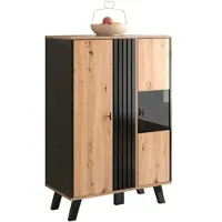 Merax Beistellschränke, Sideboard, Vitrinen mit Glas und LED-Beleuchtung, eine Kombination aus Schwarz und Holzfarben