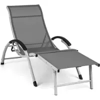 Blumfeldt Sunnyvale Liegestuhl Sonnenliege Gartenliege Lounger, verstellbare Lehne in 4 Stufen, klappbares Fußteil, Liegefläche 174 x 51 cm, wasserabweisendes Material, PVC / Polyester, grau
