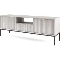 Bettso Nova TV Schrank RTV Schrank mit Goldgriff 2 Türen 1 Schublade Geriffelt MDF Grau auf Schwarzrahmen 154x56x39 cm