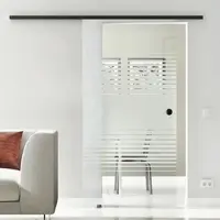 Levidor Glasschiebetür Komplettset 77,5 x 205 cm Lübeck Schwarz mit Griffmuschel und SoftClose