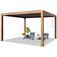 PRIMEYARD Pergola 4x4 m Aluminium Pfosten in Holzoptik mit Lamellendach aus Aluminium