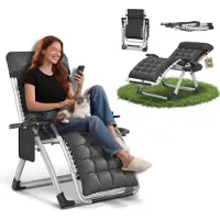 TRMLBE Klappbare Sonnenliege Gartenliege mit Verstellbarer Rückenlehne, Getränkehalter, Ergonomische Relaxliege für Garten, Balkon & Terrasse Schwarz