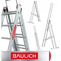 Baulich | Aluminiumleiter - 3-teilige - 3x13 Stufen - Max. Belastung 150 Kg - Max. Arbeitshöhe 8,61 M - Multifunktionale Leiter - Stabilizer Inklusive