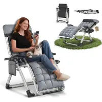 TRMLBE Klappbare Sonnenliege Gartenliege mit Verstellbarer Rückenlehne, Getränkehalter, Ergonomische Relaxliege für Garten, Balkon & Terrasse Grau