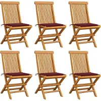 vidaXL Möbel Gartenstühle mit Weinroten Kissen 6 Stk. Massivholz Teak - Gartenstühle 3065599