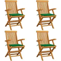 vidaXL Möbel Gartenstühle mit Grünen Kissen 4 Stk. Massivholz Teak - Gartensessel 3065622