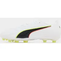 Puma Fußballschuh "KING 20 MATCH FGAG", Gr. 44,5, Textil, weiß (weiß, glowing rot, gelb alert), Synthetik, Schuhe Fußballschuh, für Rasenplätze und Kunstrasen, leichte Laufsohle aus Synthetik