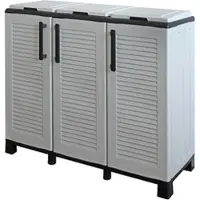 In.tec® Mülltrennungsmöbel mit 3 Behältern Recyclingschrank Hellgrau 102 x 37 x 90 cm Mülltrennungsbehälter 3 Türen 4 Beine