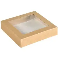Duni Viking Block Deckel mit PLA Fenster Braun Karton/PLA 140x140x29 | Packung (300 Stück)