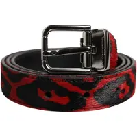 Dolce&Gabbana Schwarz-Rot Leopard Silberne Metall-Schnalle Gürtel