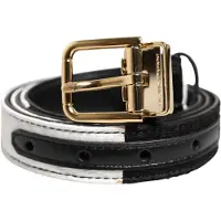 Dolce&Gabbana Schwarz Weiß Patchwork Gold Metall Schnallen Gürtel