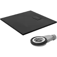 LuxeBath Duschwanne 90x90 cm Schwarz inkl. Ablaufgarnitur, SMC 30 mm, Anti-Rutsch, Schieferoptik