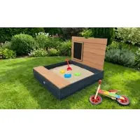 Meingartenversand.de Sandkiste mit Deckel Manu 90 x 74 x 100 cm - Kindersandkasten aus Hemlock-Holz, Anthrazit/Braun - Buddelkasten für Kinder - Sandkasten für den Garten