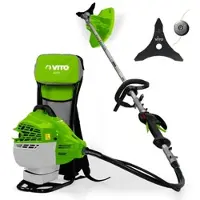 Vito Thermische Motorsense 47cm3 Schnitt Ø25cm + Klinge und Nylonfaden Tank 1L Laufzeit 1h30 Port Rucksack Professionell