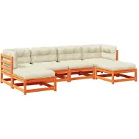 vidaXL 6-tlg. Garten-Sofagarnitur mit Kissen Wachsbraun Kiefernholz