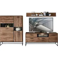 Lomadox TV-Wohnwand-Set MINNEAPOLIS-55 Industrial-Design in Haveleiche Cognac Nachbildung mit Matera anthrazit, B/H/T ca: 310/165/48 cm