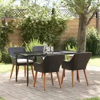 vidaXL 5-Teiliges Garten-Dining-Set Schwarz Poly-Rattan, Gartentische DesignMöbel Neu