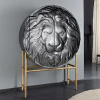 Riess Massives Highboard LION 140cm schwarz gold Mangoholz 3D Schnitzereien Kunstwerk