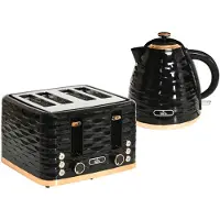 HOMCOM Wasserkocher Toaster Set mit 1,7L Wasserkocher 4 Scheiben Toaster Schwarz