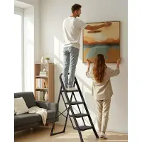 Songmics Stehleiter, 4-stufig, Klapptritt mit Klappsicherung, platzsparend, für Haushalt, bis 150 kg belastbar, schwarz