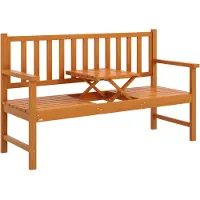 Outsunny Gartenbank 3-Sitzer Sitzbank mit Tisch, Parkbank mit Armlehne Hellbraun