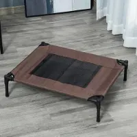 SUGIFT Hundeliege Outdoor erhöht für mittelgroße Hunde, Hundebett Camping Garten 600D Oxford Stahlrahmen, Braun | 76 x 61 x 18 cm | bis 20 kg | klappbar