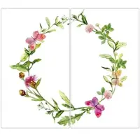Banjado Herdabdeckplatte Glas 2 Teilig Je 30x52CM Schneidebrett Herdabdeckung Mit Motiv Aquarell Blumenring