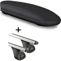 VDP Dachbox VDPMAA460 460Ltr schwarz matt abschließbar + Alu Dachträger Aurilis kompatibel mit für Seat Leon III (5Türer) ab 2013