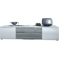 Vladon TV Lowboard Linio V2, Fernsehtisch mit 2 Türen und 2 Schubladen – Weiß / Avola-Anthrazit (166,5 x 37,5 x 35 cm)