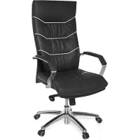 SKYPORT Bürostuhl Echt-Leder schwarz Schreibtischstuhl, Chefsessel mit Kopfstütze & Multiblockmechanik, Design Drehstuhl verstellbar & hohe Rückenlehne