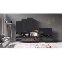 ALL4ALL Wohnwand 300 cm , Wohnzimmer Möbel , Modern Schrankwand , Tv Wohnwand , Schwarz 300 x 47 x 33 cm